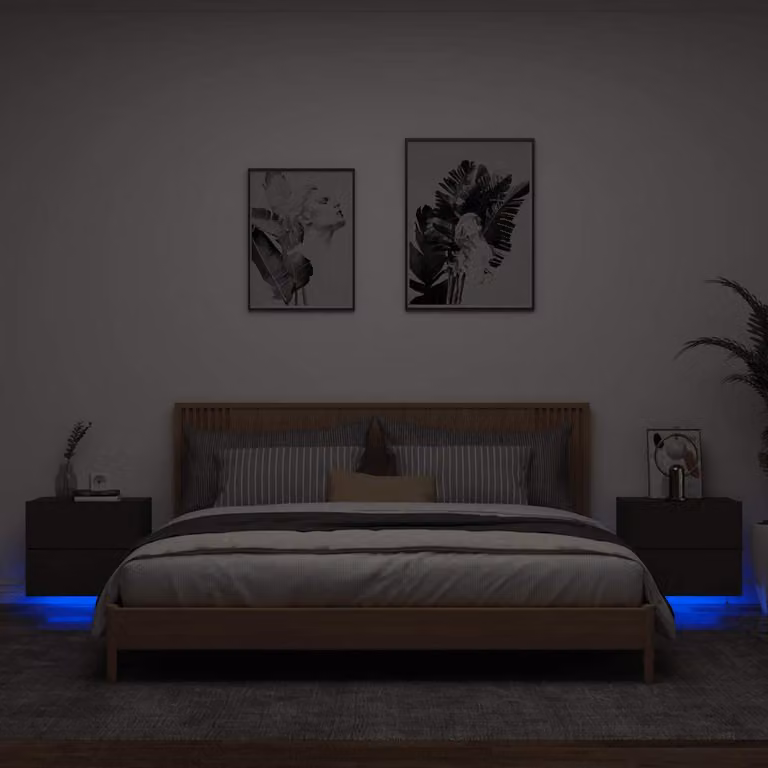 Set di 2 comodini da parete vidaXL con luci LED integrate in legno nero opaco
