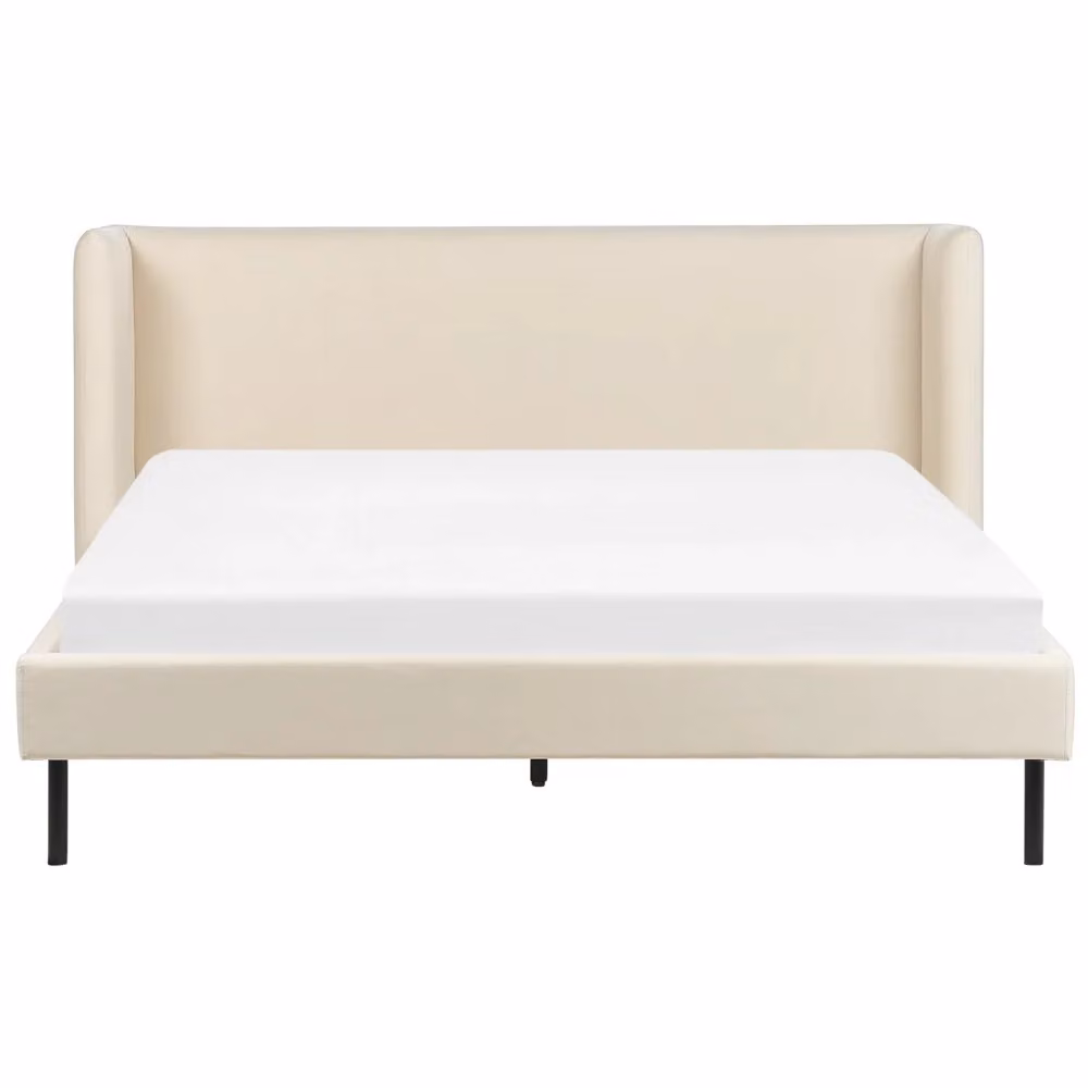 Letto Beliani in velluto beige con rete a doghe e gambe nere L/P/H: 160 x 200 x 105 cm – 2