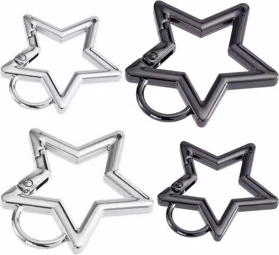 Set di moschettoni da 4 pezzi, nero e argento, diverse misure