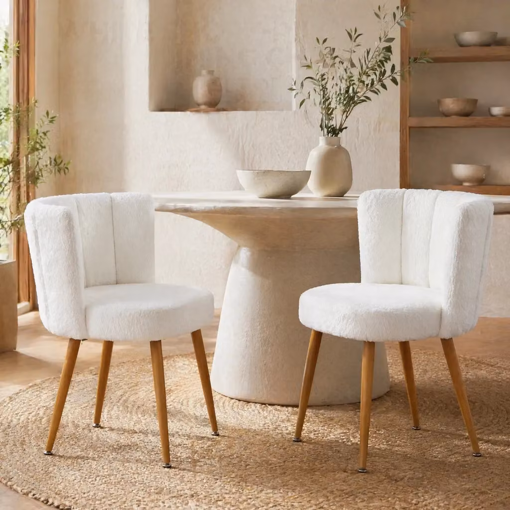 Set da 2 sedie REDOM in tessuto boucle bianco con schienale ergonomico L: 40 cm, P: 40 cm, H: 58 cm – 2