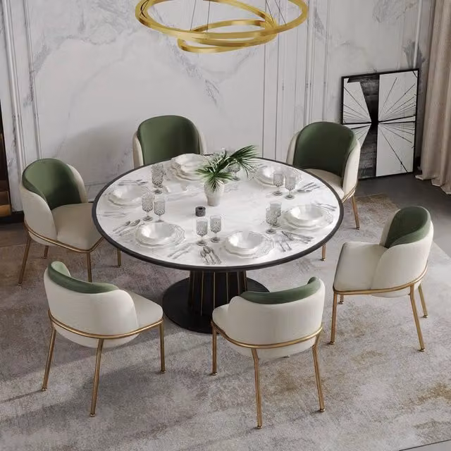Set 6 sedie da pranzo ¨C Minimal ¨C verde, struttura metallo oro, gambe regolabili, design moderno