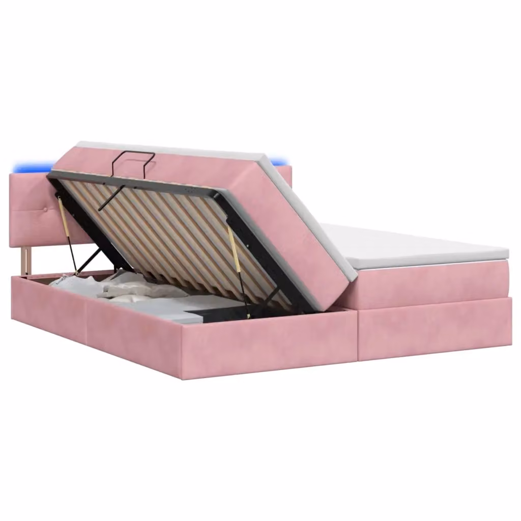 Letto con contenitore vidaXL in velluto rosa con illuminazione LED e porta USB, L/P/H: 180 x 200 x 88 cm – 2