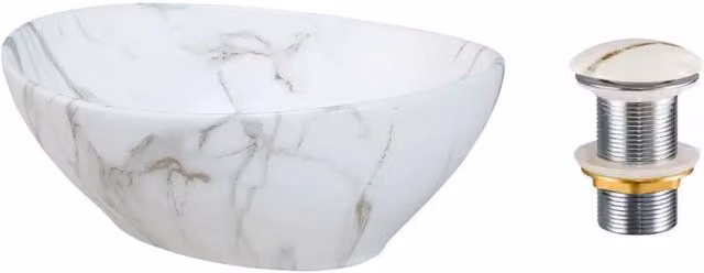 Lavabo da appoggio ovale 41x33 cm effetto marmo con piletta click clack