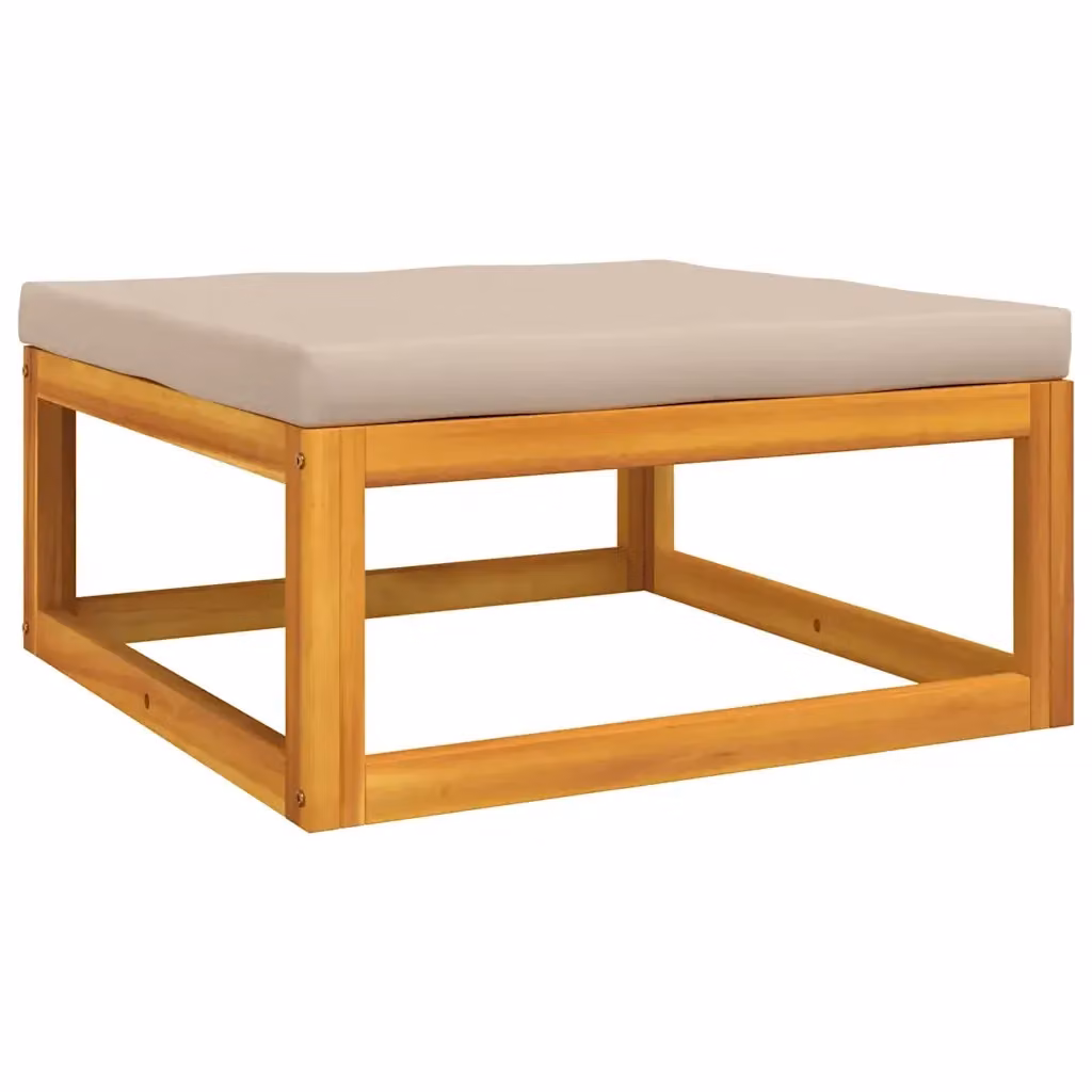 Sedia da giardino con poggiapiedi in legno massello di acacia e cuscino beige – 2