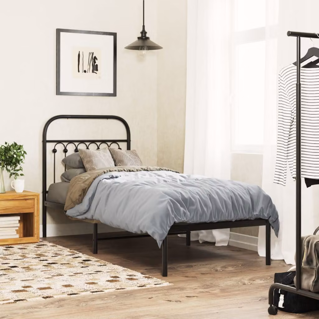 vidaXL Giroletto con Testiera in Metallo Nero L: 196 cm, P: 80 cm, H: 75 cm