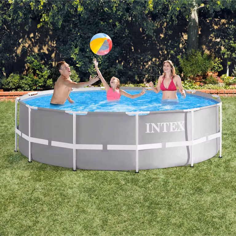 Piscina fuori terra rotonda Intex Prism Frame con struttura in acciaio e rivestimento in PVC, Blu/Grigio, L: 366 cm, H: 99 cm