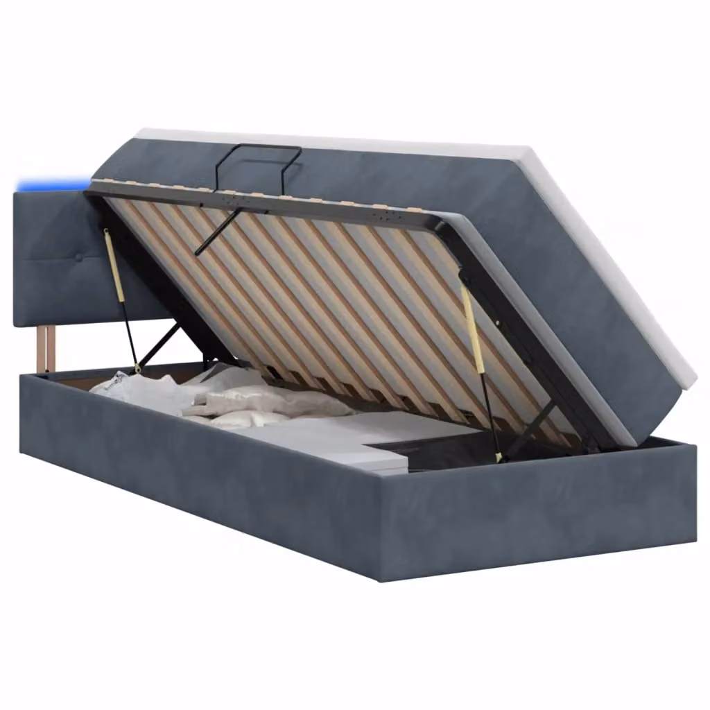 Letto con contenitore e illuminazione LED vidaXL in tessuto grigio con materasso, L/P/H: 100 x 200 x 45 cm – 2