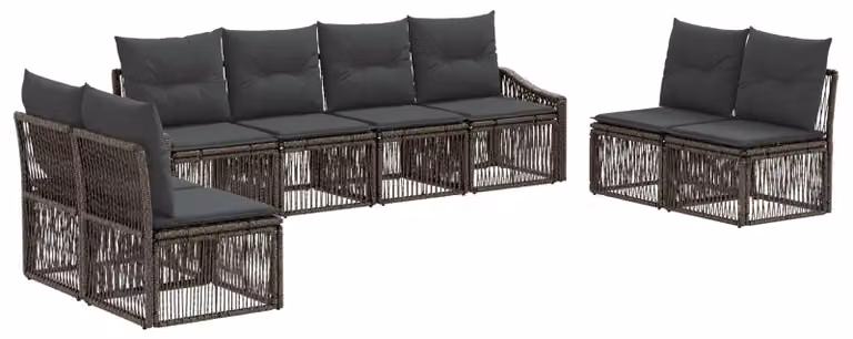 Set da giardino composto da 8 pezzi, colore grigio, realizzato in rattan sintetico