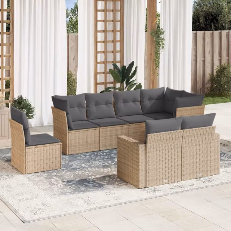 vidaXL Set Divano da Giardino a L 8 pz con Cuscini Beige e Struttura in Metallo e Polyrattan