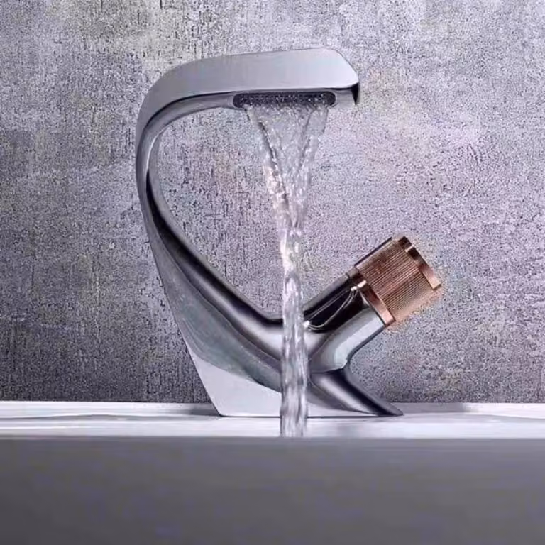 Rubinetto a cascata, rubinetto per lavabo, rubinetto da bagno, argento e oro