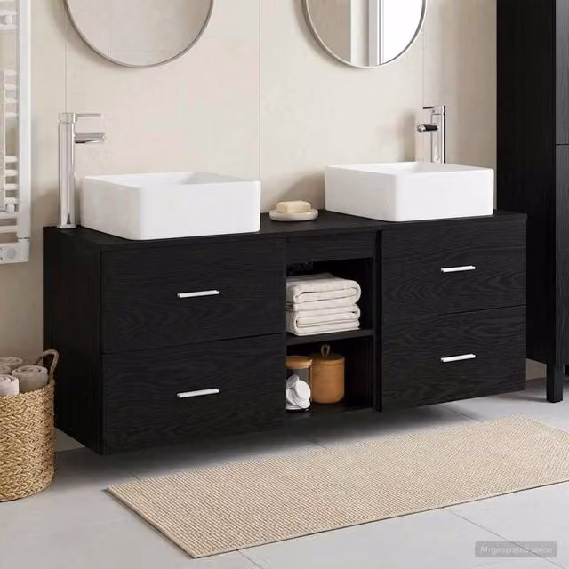 Set di Armadi da Bagno 3 pz Rovere Nero 129 x 41 x 80 cm 3405820