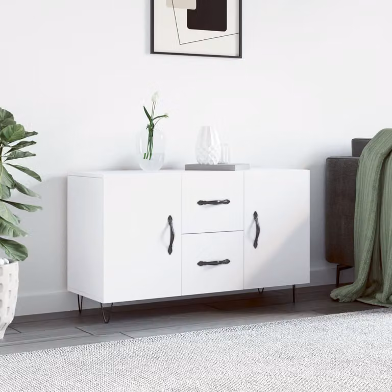 Credenza moderna vidaXL bianca in legno e metallo L: 100 cm, P: 36 cm, H: 60 cm