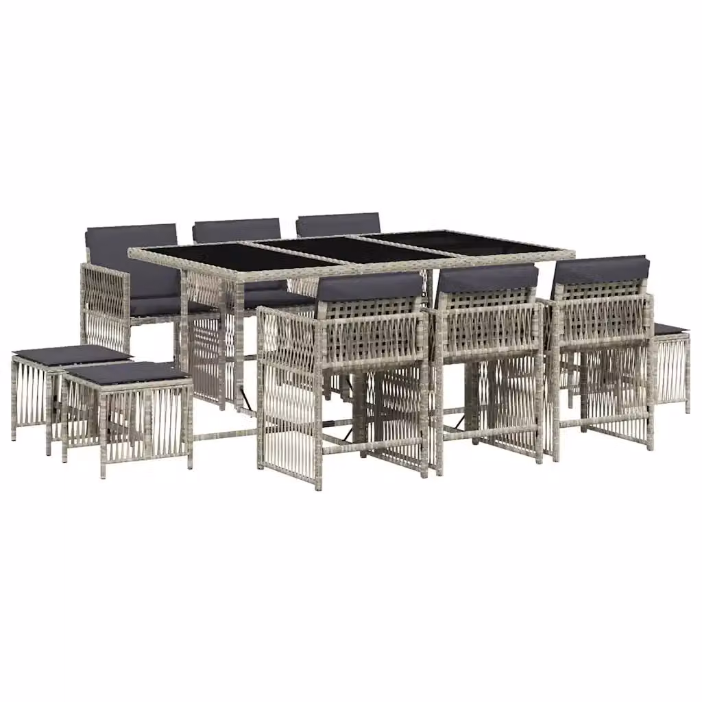 vidaXL Set Pranzo da Giardino 11pz in Polyrattan con Cuscini Grigio Antracite e Piano in Vetro – 2