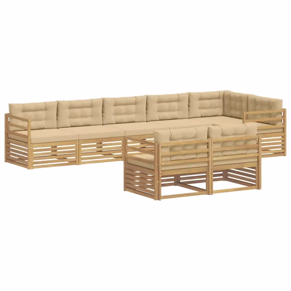 Set di divani da esterno a L vidaXL in legno di acacia con cuscini bianchi e beige – 2