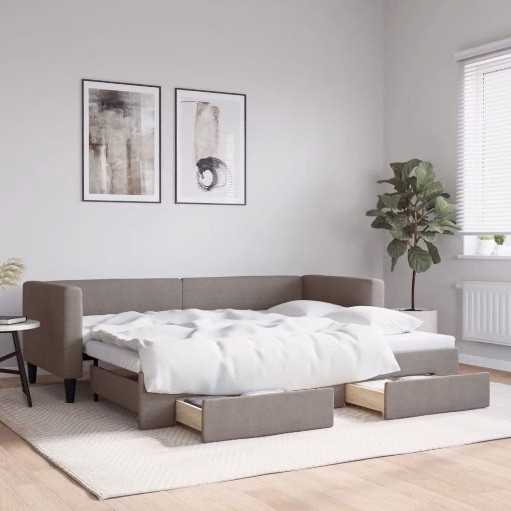 Maison Exclusive - Divano letto estraibile con cassetti, color taupe, 80x200 cm, rivestimento in tessuto