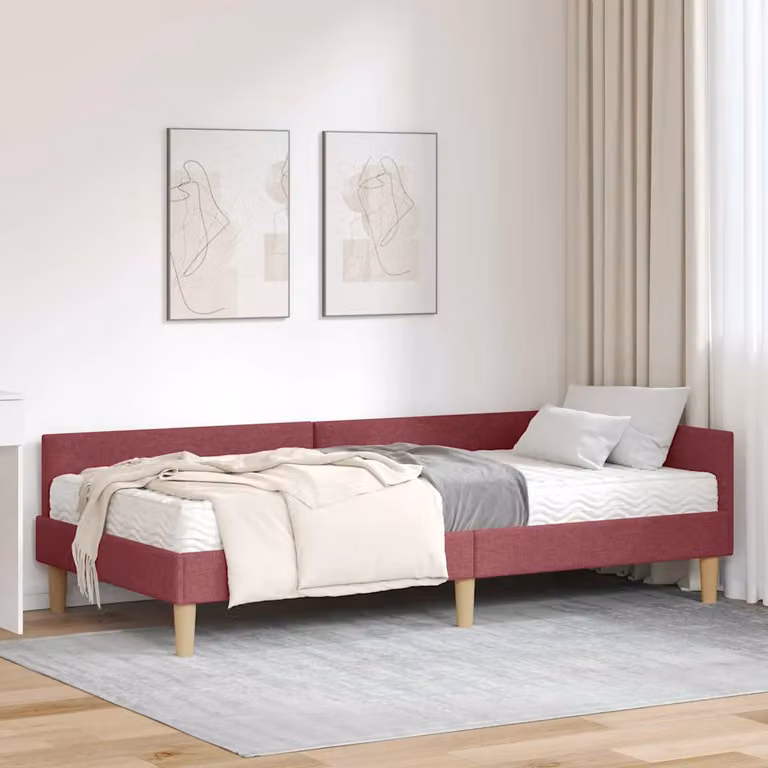 vidaXL Letto Angolare Moderno con 2 Materassi in Schiuma, Colore Rosso, L/P/H: 90 x 200 x 57 cm