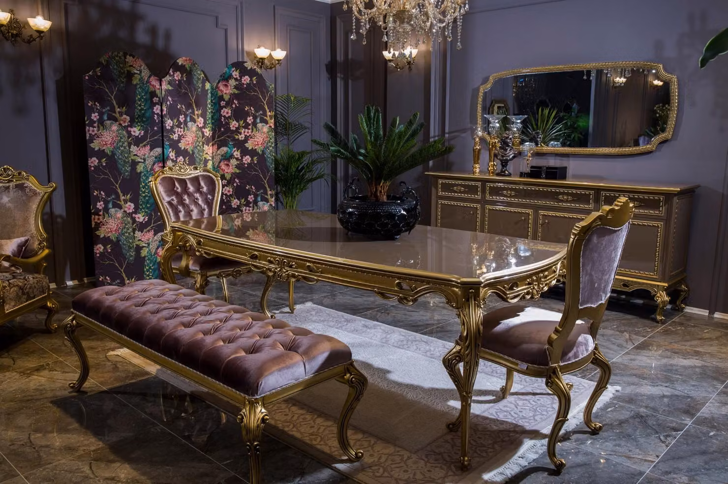 Klassische Esszimmer Garnitur Tisch Stuhl Set Kommode Spiegel Hocker Stühle 6tlg