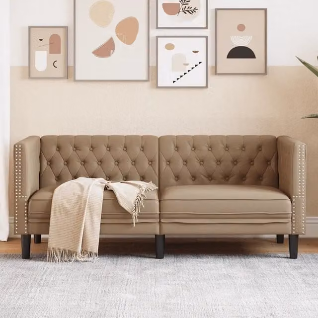 Divano Sedia-Poltrona Chesterfield a 2 Posti Cappuccino in Similpelle