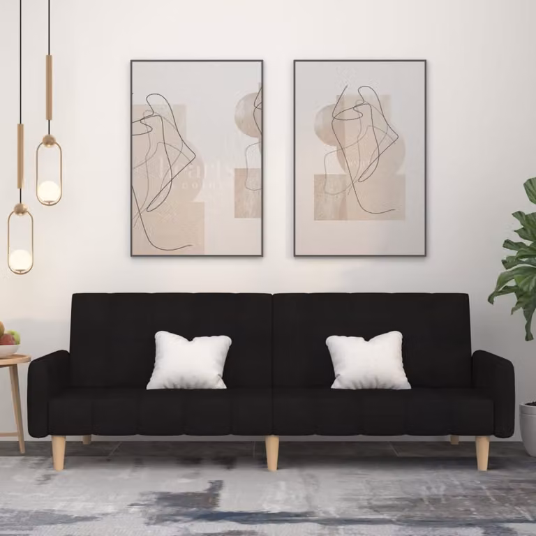 vidaXL Divano Letto Click-Clack Moderno in Tessuto Nero con Struttura in Legno Solido e Poggiatesta Regolabile