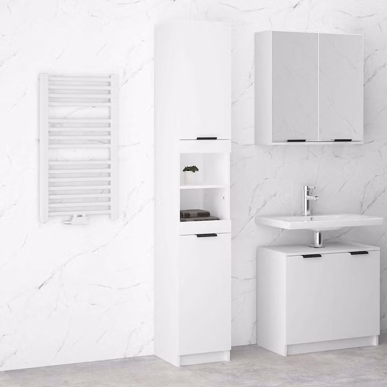 Armadietto da bagno moderno vidaXL bianco in legno e MDF con ante a battente e ripiani interni, L/P/H: 32 x 34 x 188,5 cm