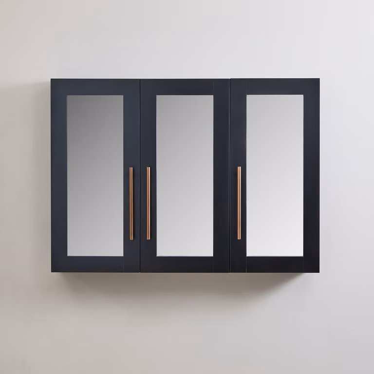 Mobiletto a Specchio da 600mm x 650mm Nero Grigio - Completo di Maniglie Moderne a Barra in Rame Satinato - Cluo