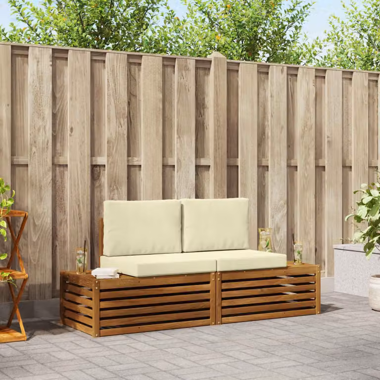 Set di 2 divani da esterno vidaXL in legno di acacia con cuscini, beige e marrone
