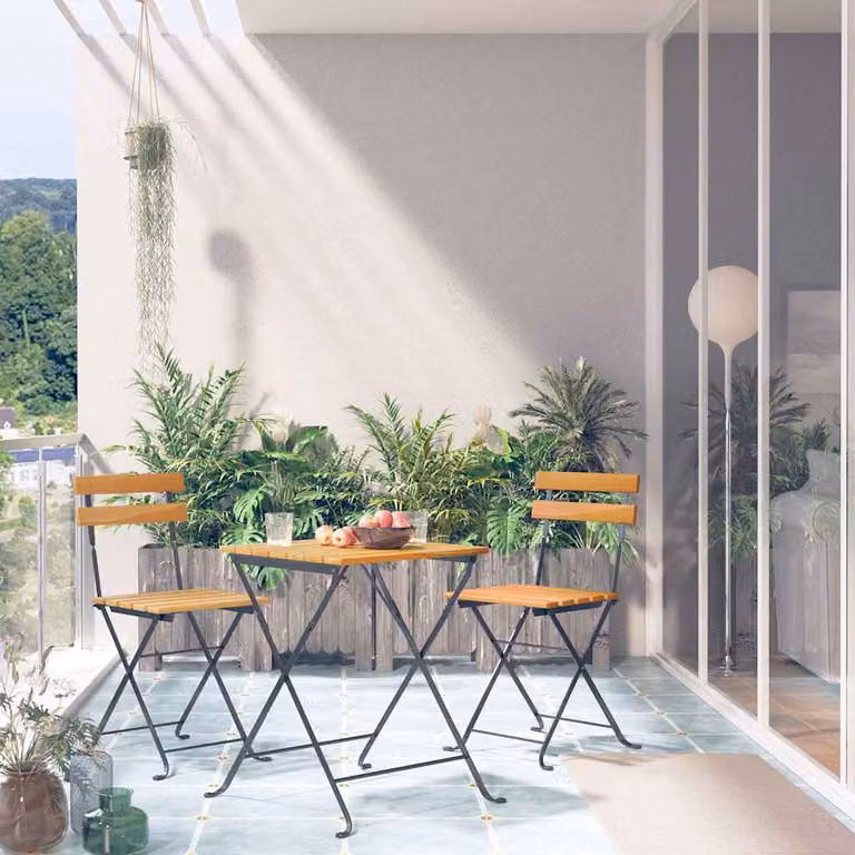 Set da Bistrot Pieghevole 3 pz vidaXL in Legno di Acacia Marrone e Nero