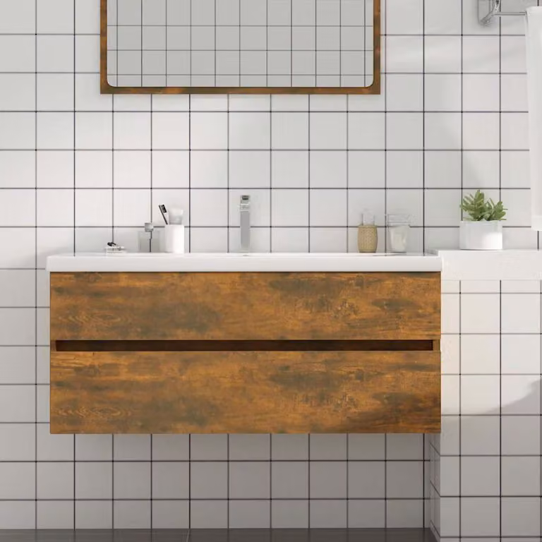 Mobile Lavabo Moderno vidaXL in Legno Rovere Fumo, L/P/H: 100 x 38,5 x 45 cm