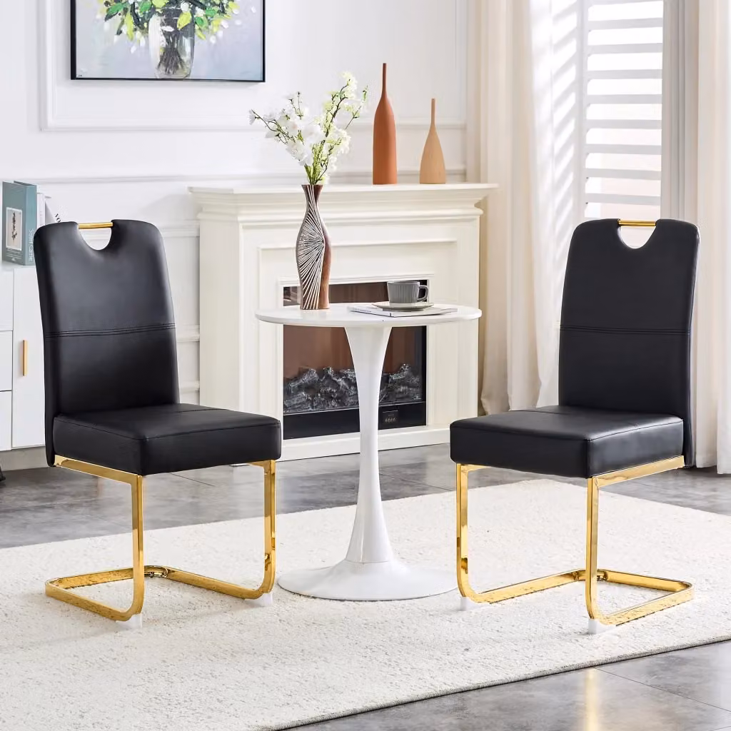 Set di 2 sedie da pranzo OKWISH in ecopelle nera con design moderno ed ergonomico per casa e ufficio – 2