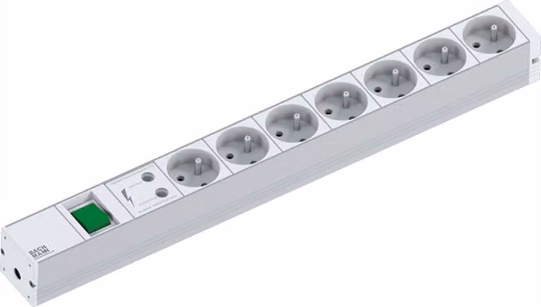 BACHMANN 19" socket strip 1U 7xUTE 1xswitch 1xSPD, 2 m