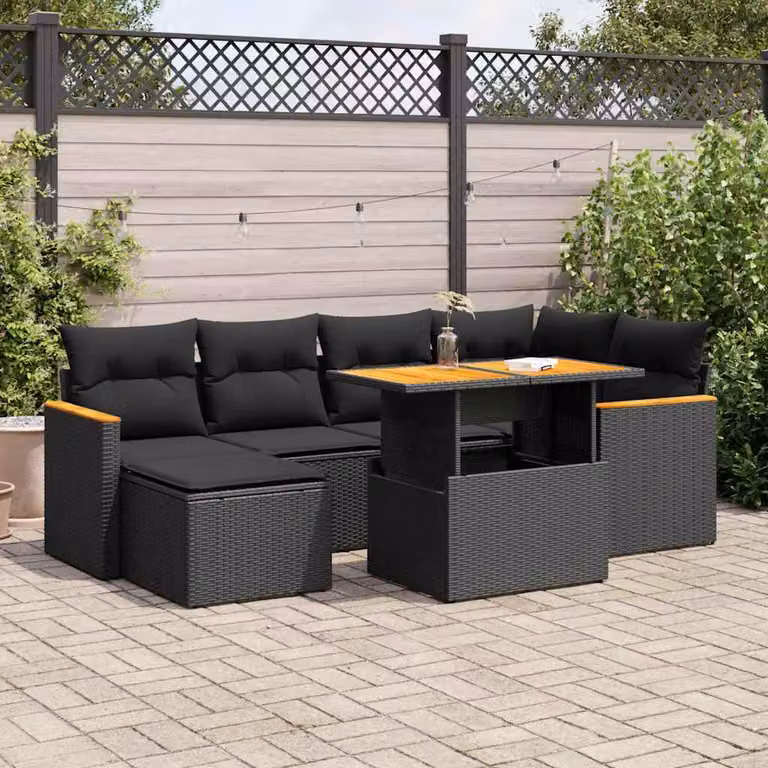 Maison Exclusive - Set Divani da Giardino con Cuscini 7pz Nero Polyrattan Acacia