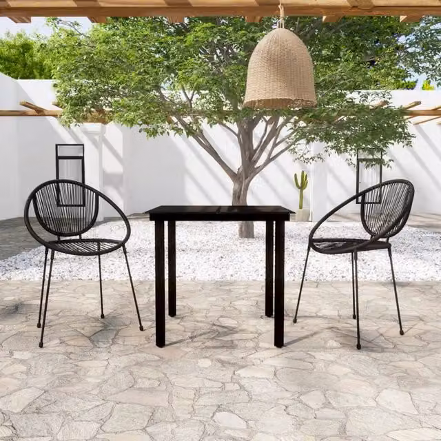 Set da pranzo da giardino moderno vidaXL composto da 3 pezzi in metallo e vetro nero opaco
