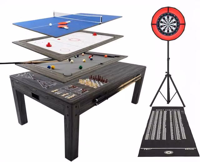Tavolo Multi Gioco 7-in-1 7ft (213 cm) Grigio con Freccette LED