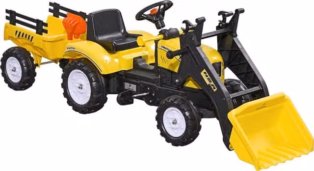 Escavatore a pedali HOMCOM per bambini con ruspa frontale e rimorchio, giallo – 1