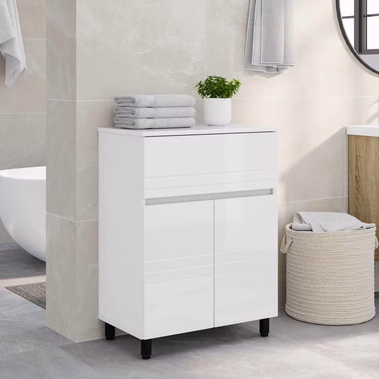 vidaXL Mobiletto da bagno bianco lucido con ante a battente L/P/H: 60 x 35 x 80 cm