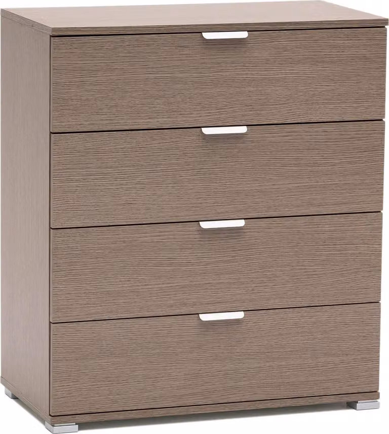 Milani Home - cassettiera 4 cassetti 75 x 38 x 85 cm, rovere grigio, truciolare bilaminato,  Italy