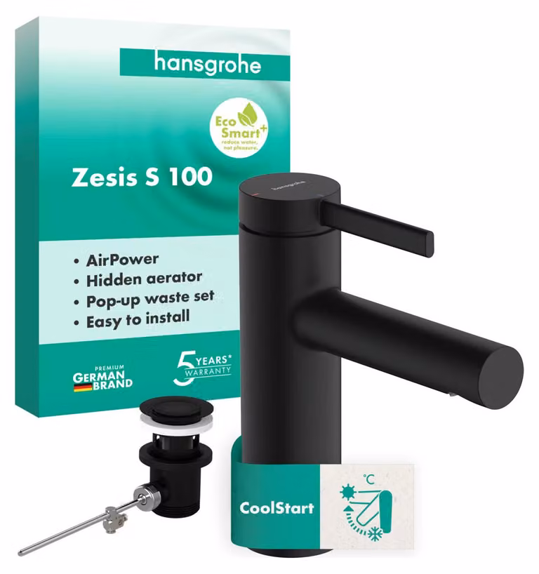 hansgrohe Zesis S Mitigeur monocommandé pour lavabo 100 CoolStart avec tirette de vidage, 74725670, 74725670