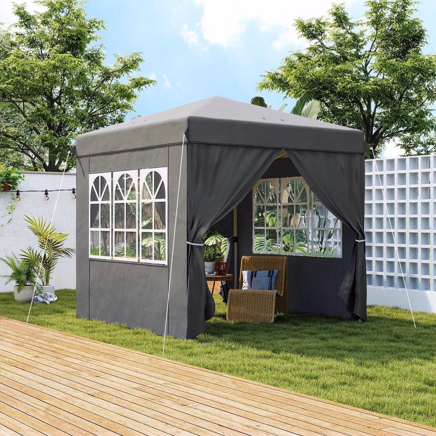 Tenda da festa, dimensioni 2,5x2,5 metri, con pareti laterali e borsa per il trasporto | Colore: Grigio | Dimensioni: 250x250x268 cm