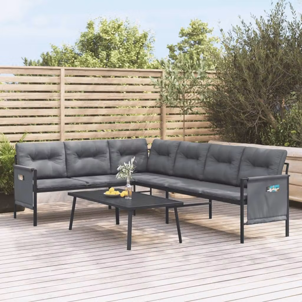 Set Salotto da Giardino vidaXL a Forma di L con Divano Angolare e Tavolino, Acciaio Antracite e Tessilene con Cuscini Inclusi