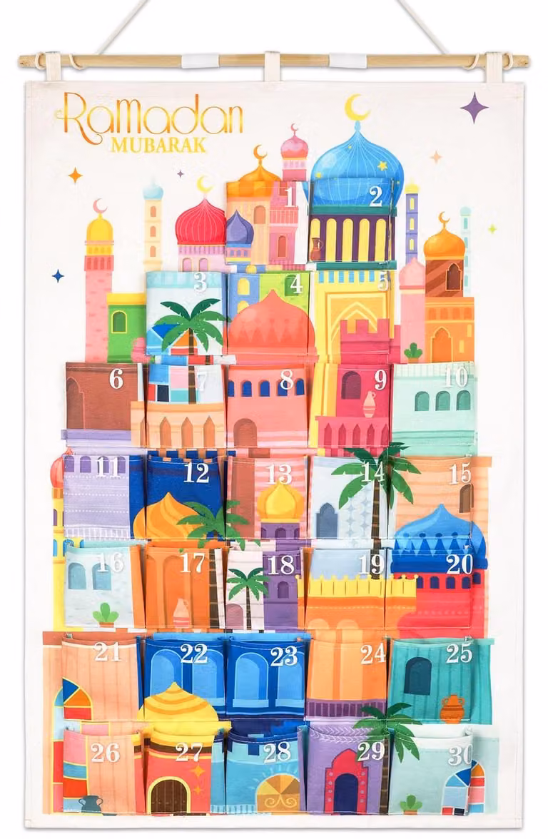 Inovra - Calendario dell'Avvento riutilizzabile - Calendario da parete per il Ramadan - 30 tasche - Multicolore - 10 x 10 cm - Decorazioni per l'Eid - Calendario