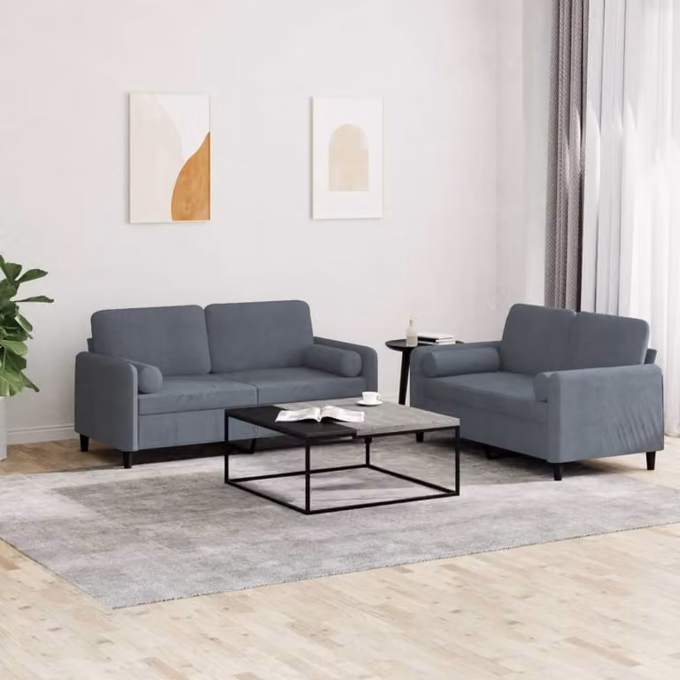 Maison Exclusive - Set divano a 2 posti con cuscini in velluto grigio scuro