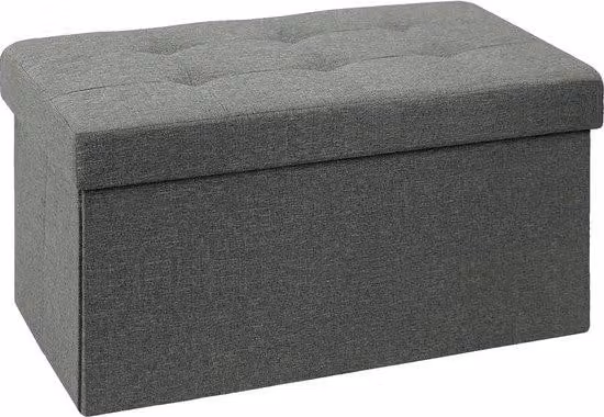 Panca pieghevole Unyqoos® – Panca imbottita in lino con 80 litri di spazio contenitivo, color grigio scuro, dimensioni 76x38x38 cm, struttura interna in HDF, rivestimento in poliestere al 100%