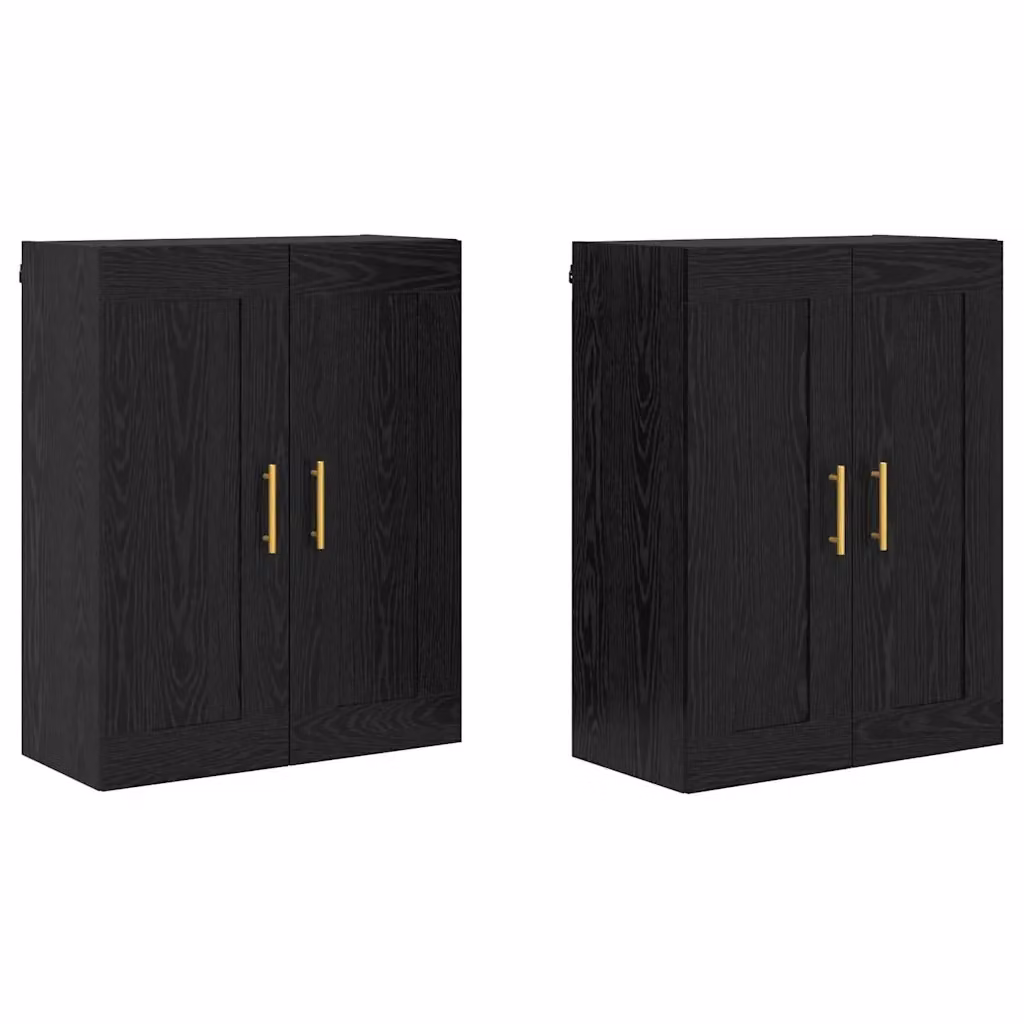 Set di 2 mobili a muro moderni vidaXL in rovere nero con ante a battente e ripiani interni, L/P/H: 69,5 x 34 x 90 cm – 2