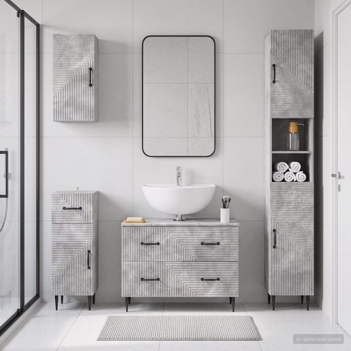 Set di mobili da bagno moderno vidaXL HAARLEM composto da 4 pezzi in colore grigio cemento con base lavabo e pensili