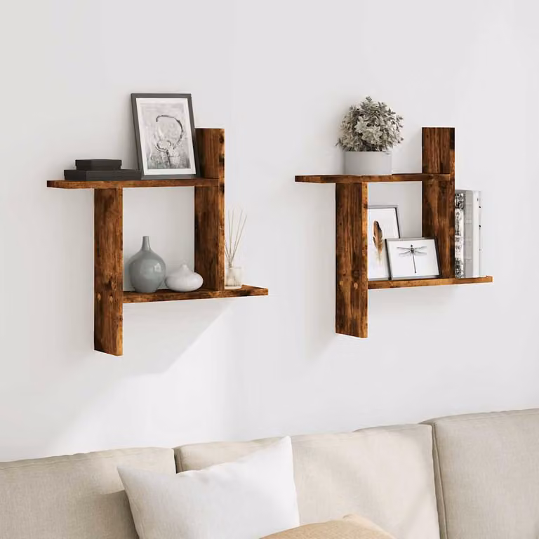 Set di 2 mensole da parete vidaXL in rovere fumo, design moderno, L 50 cm x P 12 cm x H 50 cm