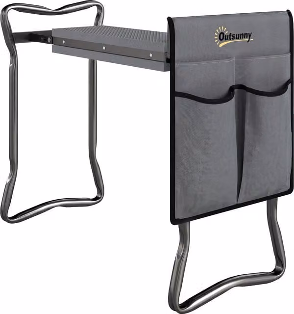 Sedia inginocchiatoio 2 in 1 Outsunny in acciaio con borsa portaoggetti e cuscino in EVA, Grigio e Nero, L: 58 cm, P: 28 cm, H: 49 cm – 1