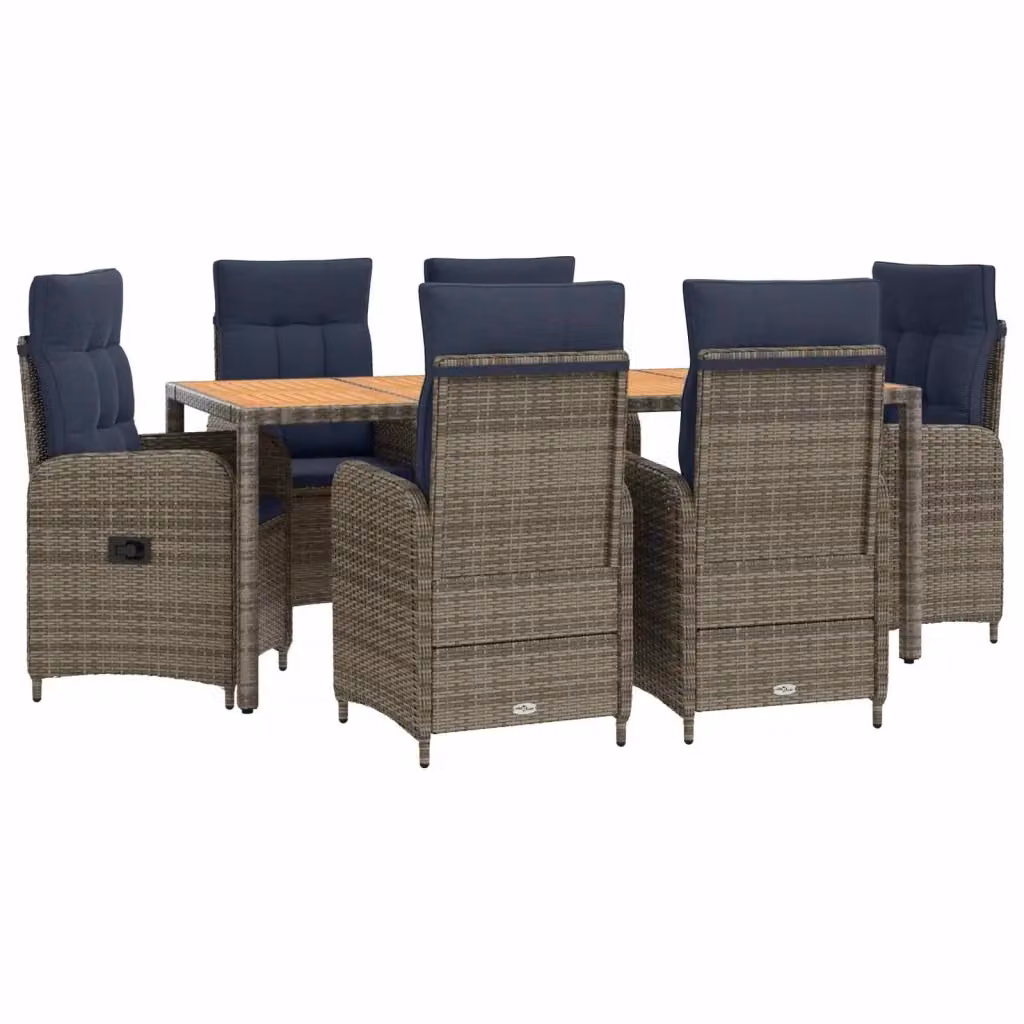 Set da pranzo per esterni vidaXL in polyrattan e legno di acacia marrone, 7 pezzi – 2