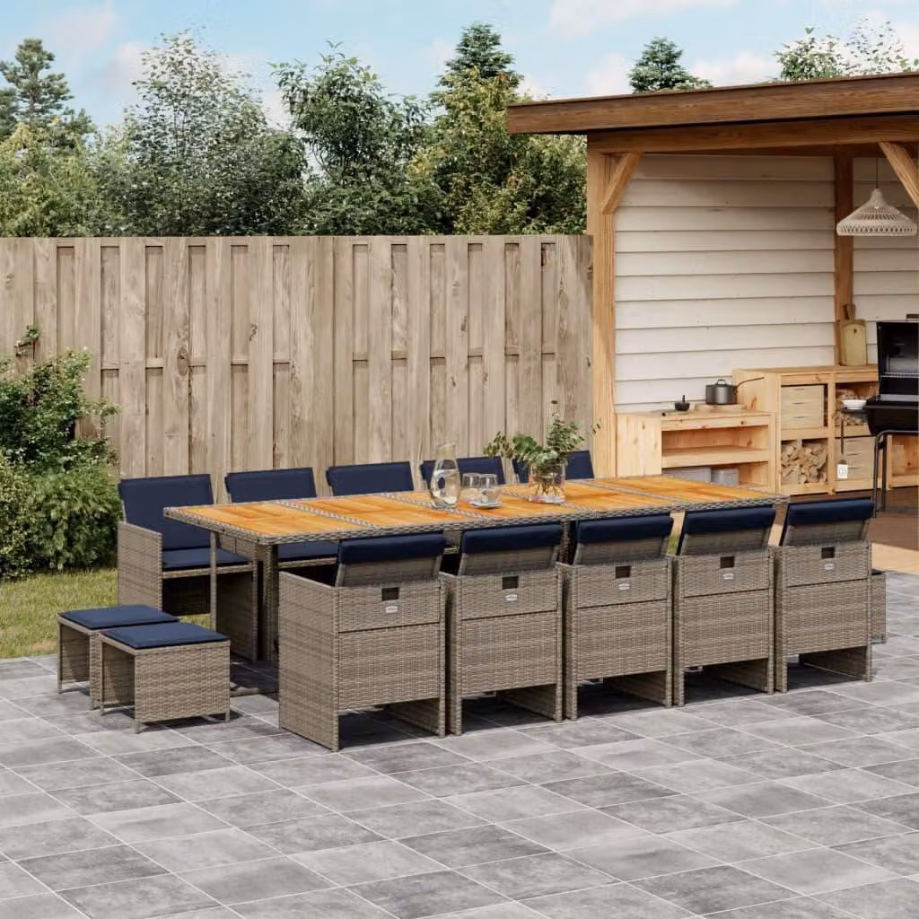 Maison Exclusive - Set da pranzo da giardino da 15 pezzi con cuscini, grigio, polyrattan