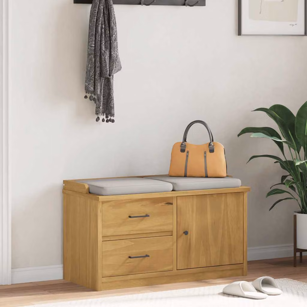 Panca da corridoio e porta scarpe vidaXL SANDNES in legno massello di pino, colore marrone/beige, L: 87 cm, P: 40 cm, H: 50 cm