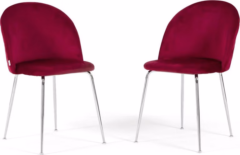 Set di 2 sedie da pranzo imbottite, gambe in metallo, design elegante per cucina, sala da pranzo, bar e ristoranti SARA - Rosso scuro/argento